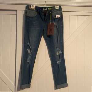 Distressed and Cuffed Skinny Jeans